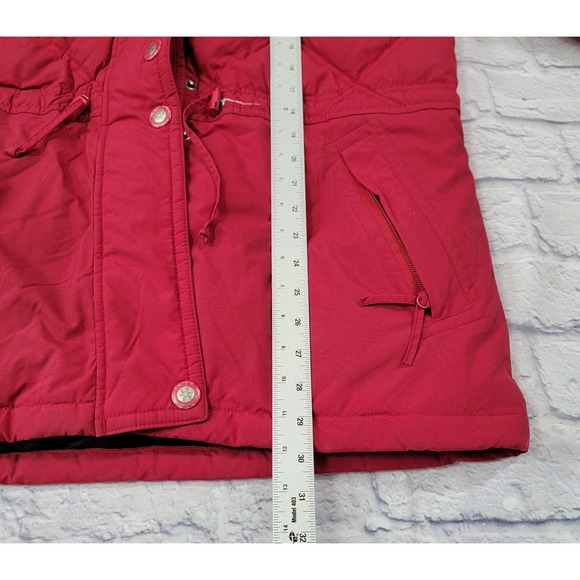 L.L. Bean Medium Red Burgundy Quilted Coat Puffer Jacket Goose Down Hooded M - Picture 11 of 16